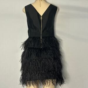 STS Sail to Sable Black Feather Fringe Cocktail Dress Gold Zip Size 6